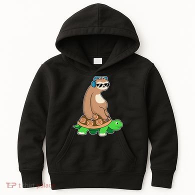 Sloth Riding Turtle Lazy Sloth Gift Kids Hoodie