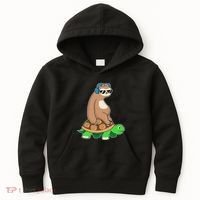 Sloth Riding Turtle Lazy Sloth Gift Kids Hoodie thumb 0