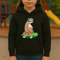 Sloth Riding Turtle Lazy Sloth Gift Kids Hoodie thumb 3