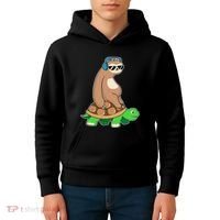 Sloth Riding Turtle Lazy Sloth Gift Kids Hoodie thumb 4
