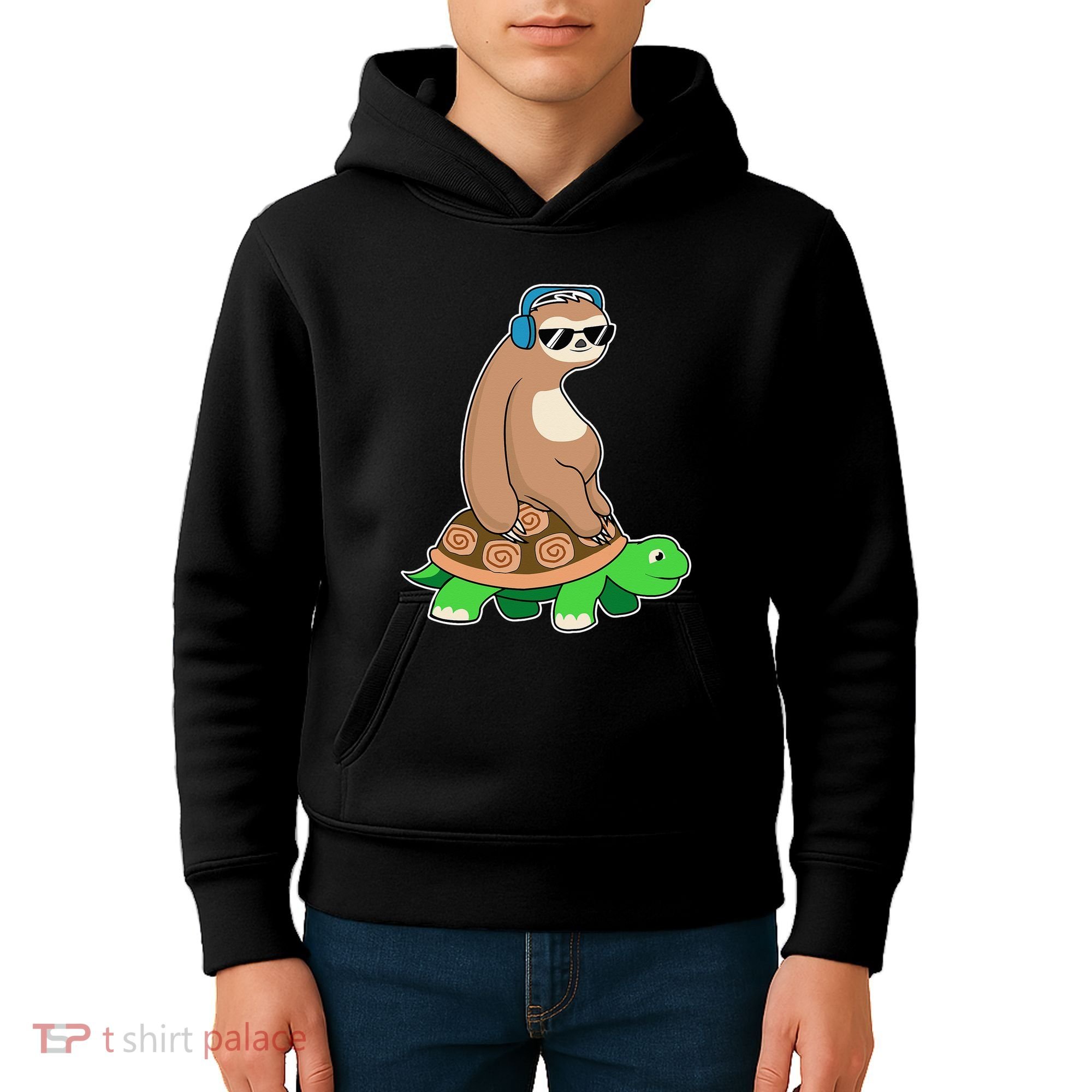 Sloth Riding Turtle Lazy Sloth Gift Kids Hoodie