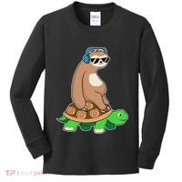 Sloth Riding Turtle Lazy Sloth Gift Kids Long Sleeve Shirt thumb 0