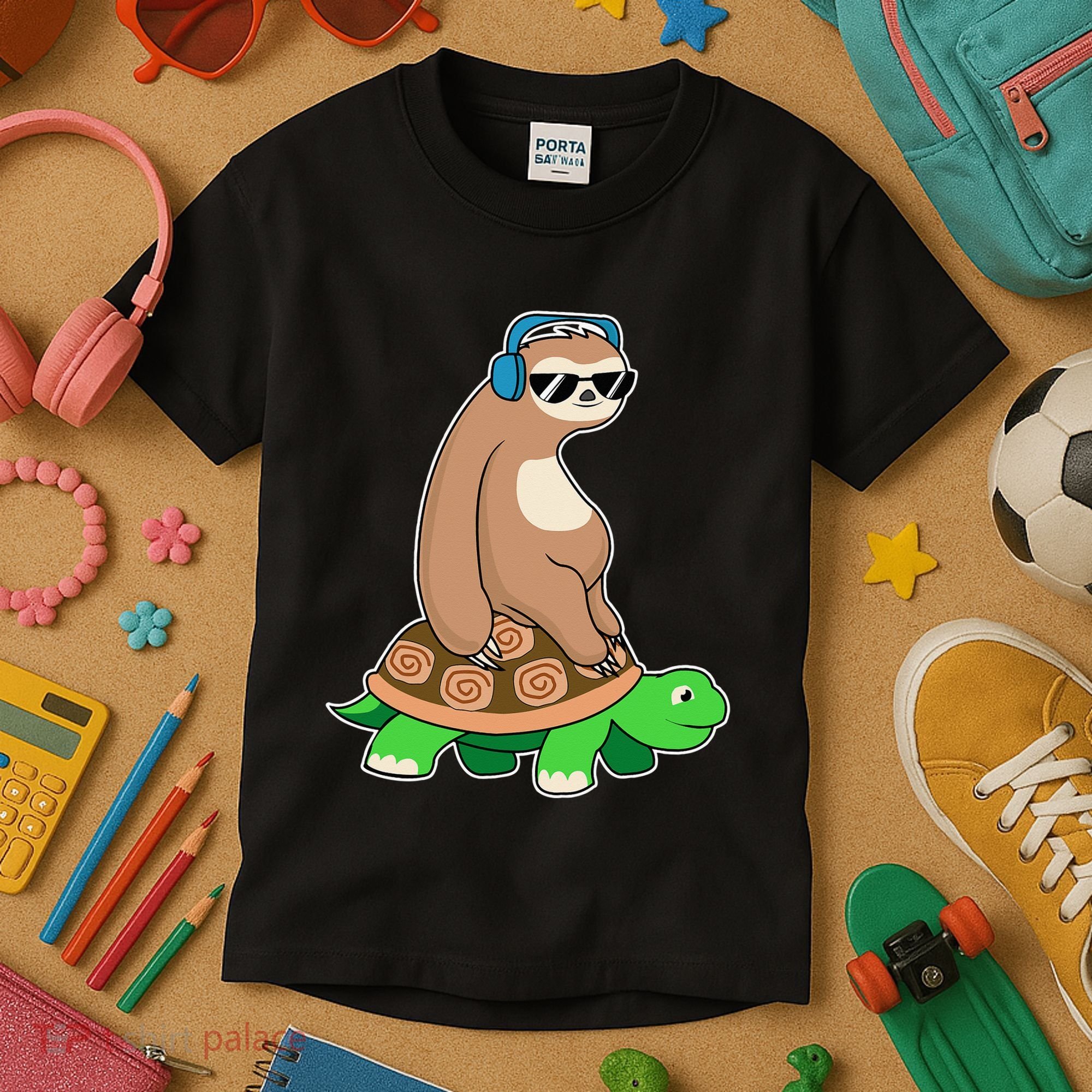 Sloth Riding Turtle Lazy Sloth Gift Kids T-Shirt