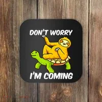 Sloth Riding Turtle Tortoise Sloth Lovers Coaster thumb 0
