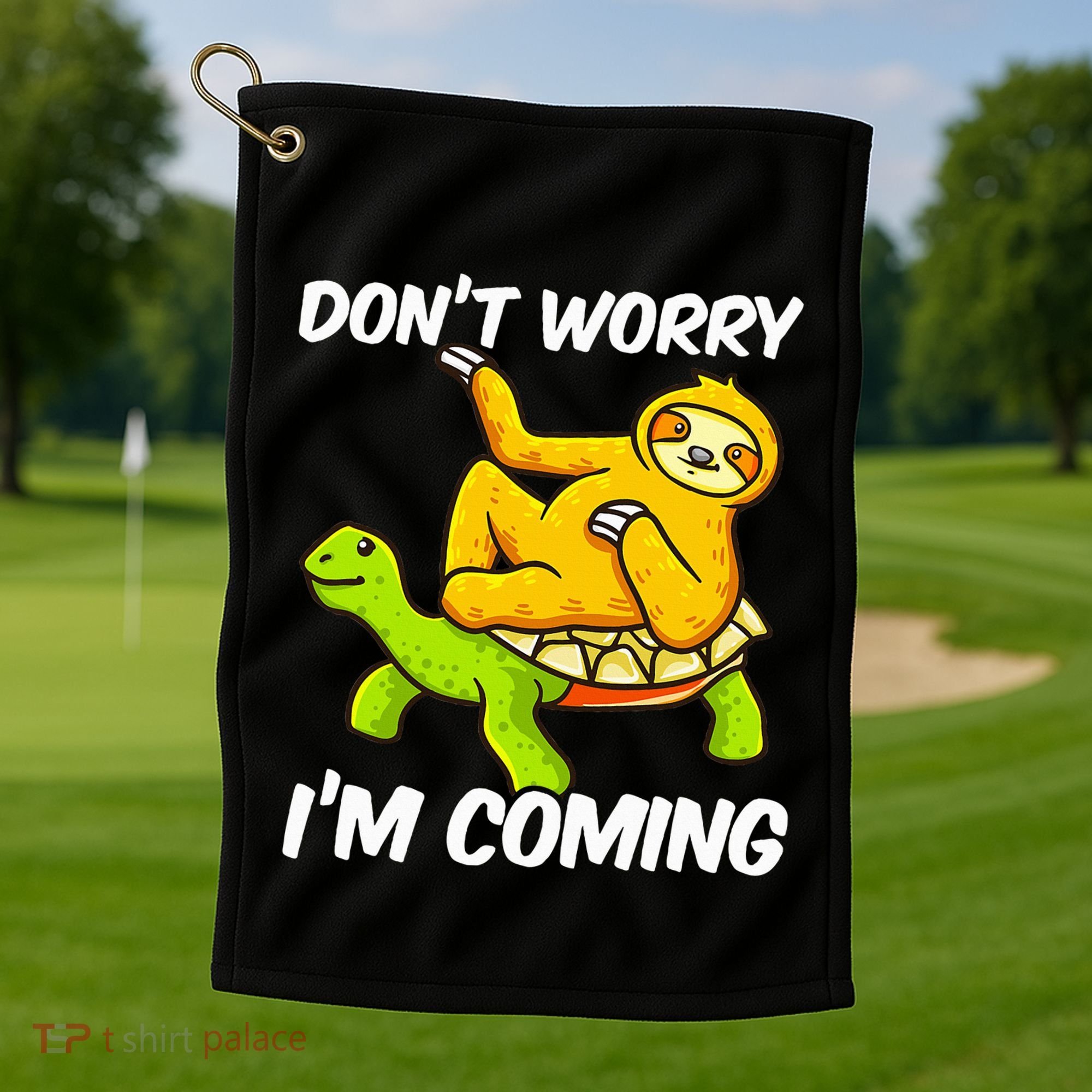 Sloth Riding Turtle Tortoise Sloth Lovers Golf Towel