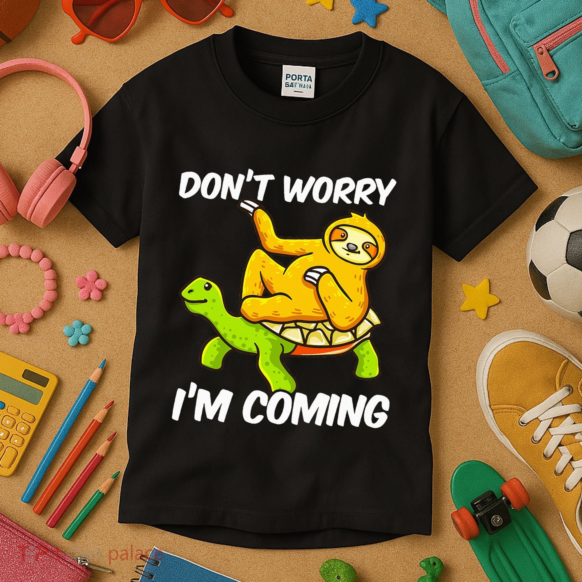 Sloth Riding Turtle Tortoise Sloth Lovers Kids T-Shirt