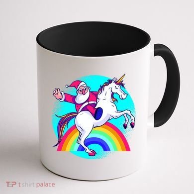 Santa Riding Unicorn Coffee Mug back