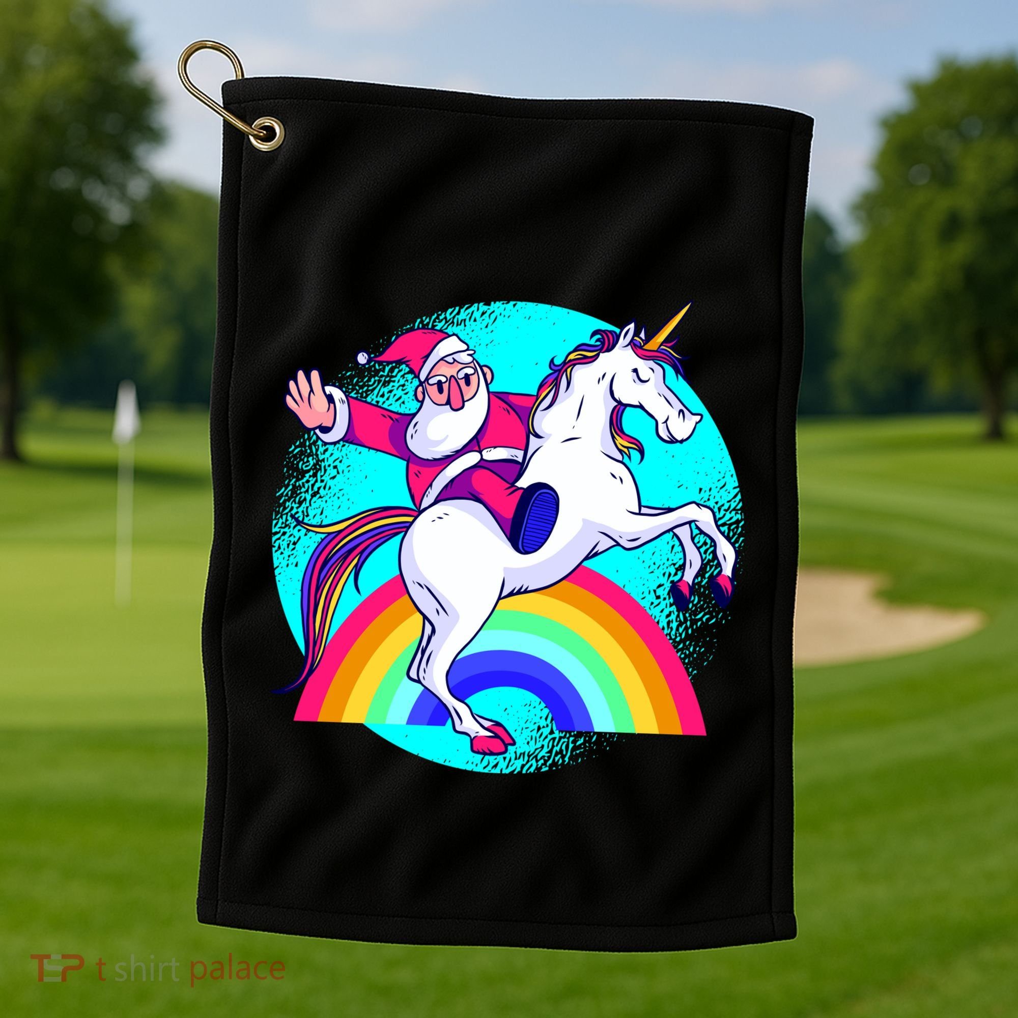 Santa Riding Unicorn Golf Towel
