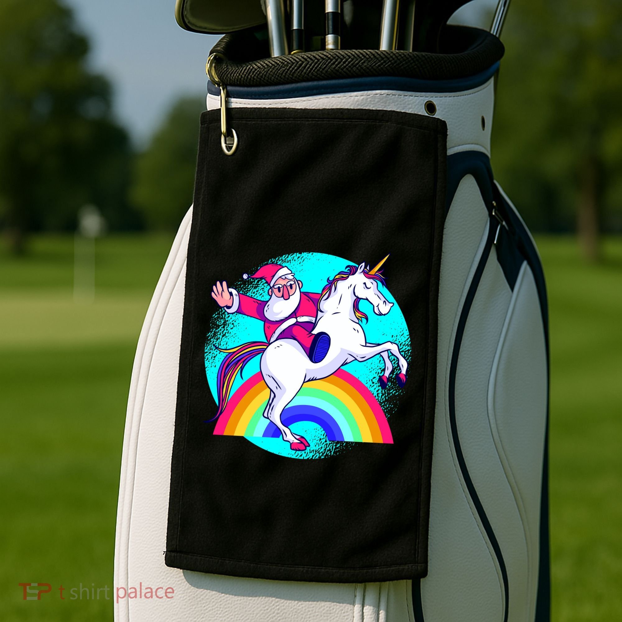 Santa Riding Unicorn Golf Towel