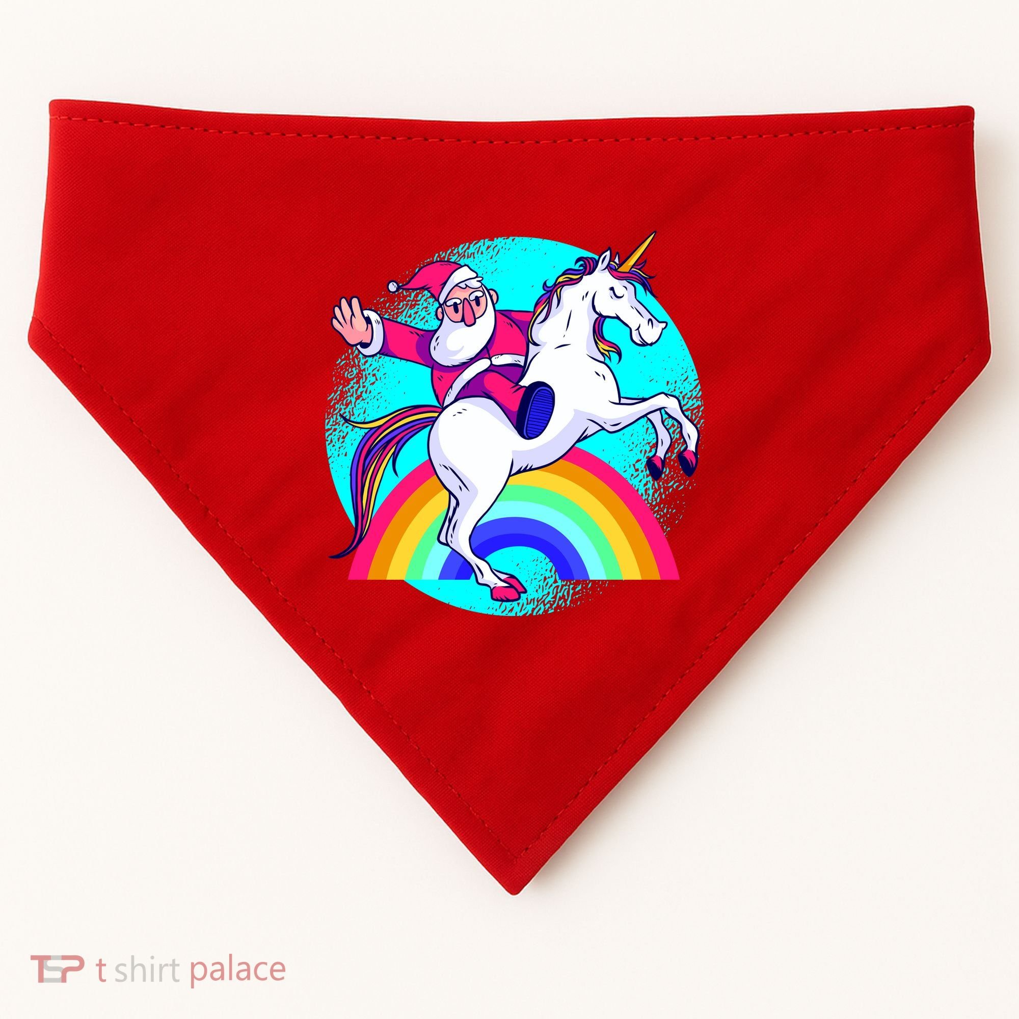 Santa Riding Unicorn USA-Made Doggie Bandana