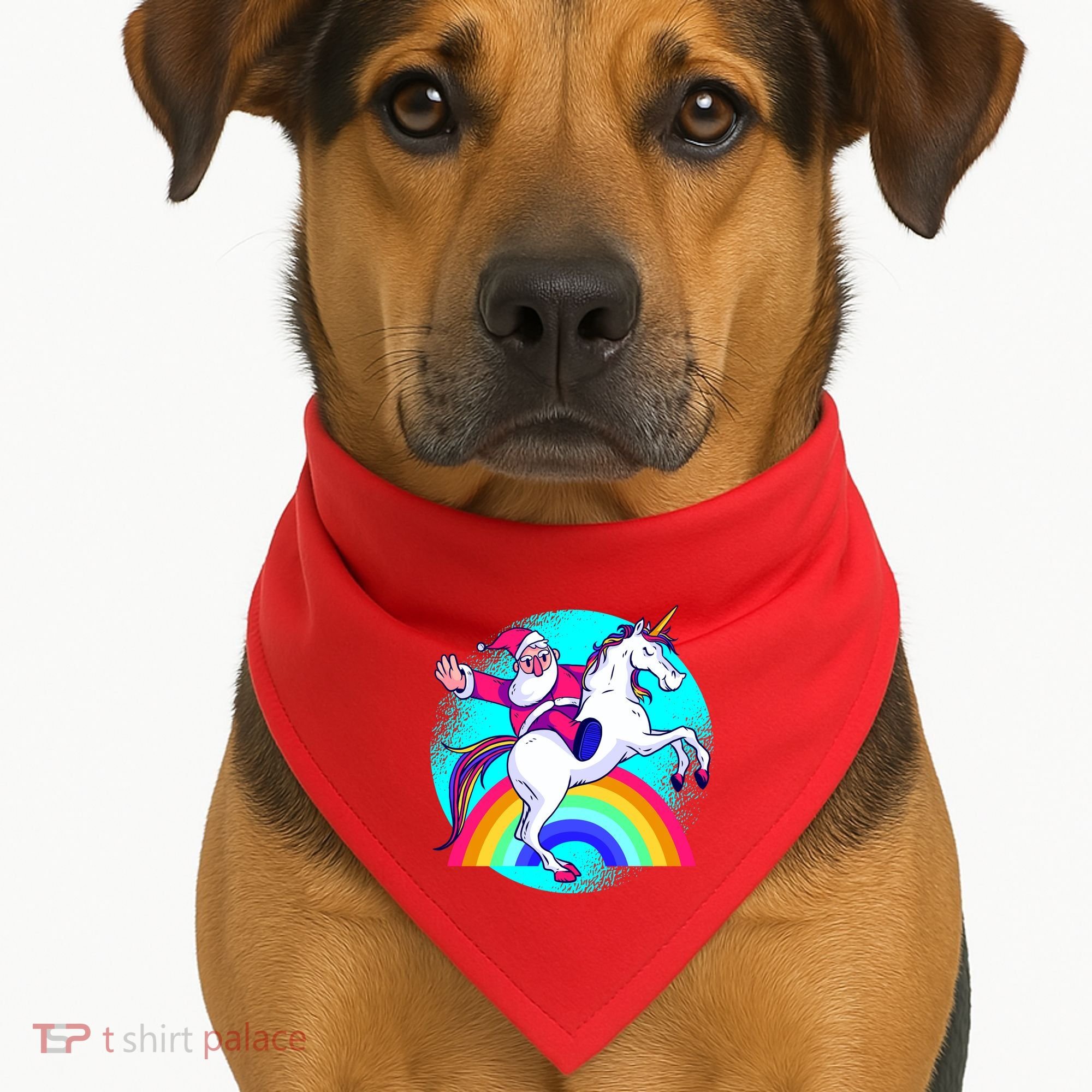 Santa Riding Unicorn USA-Made Doggie Bandana