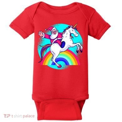 Santa Riding Unicorn Baby Bodysuit