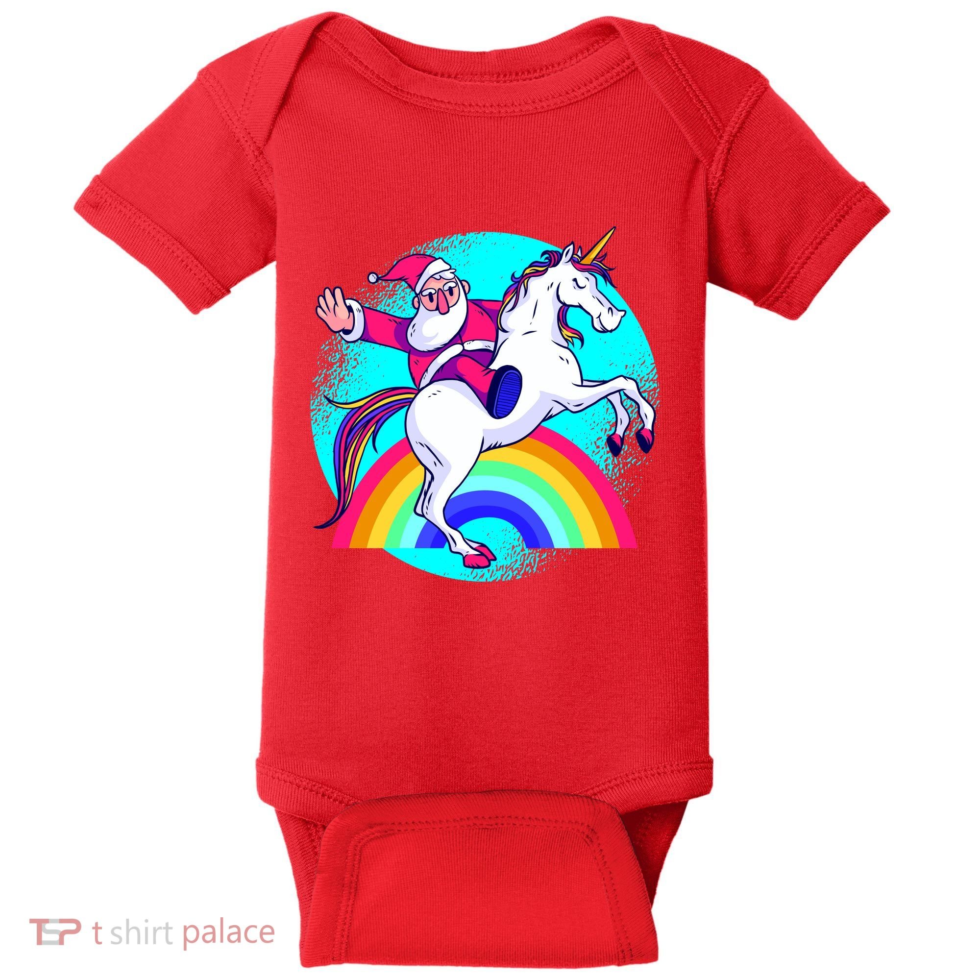 Santa Riding Unicorn Baby Bodysuit