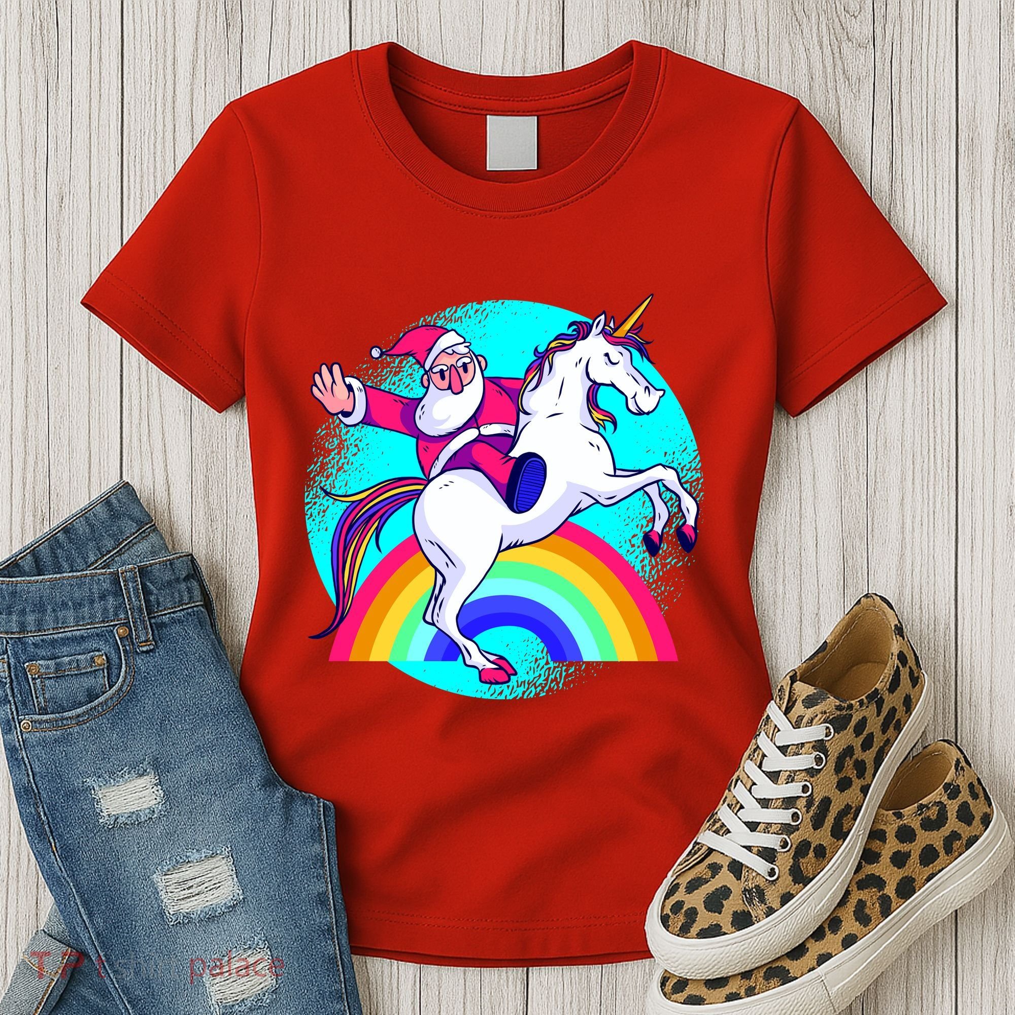 Santa Riding Unicorn Women's T-Shirt