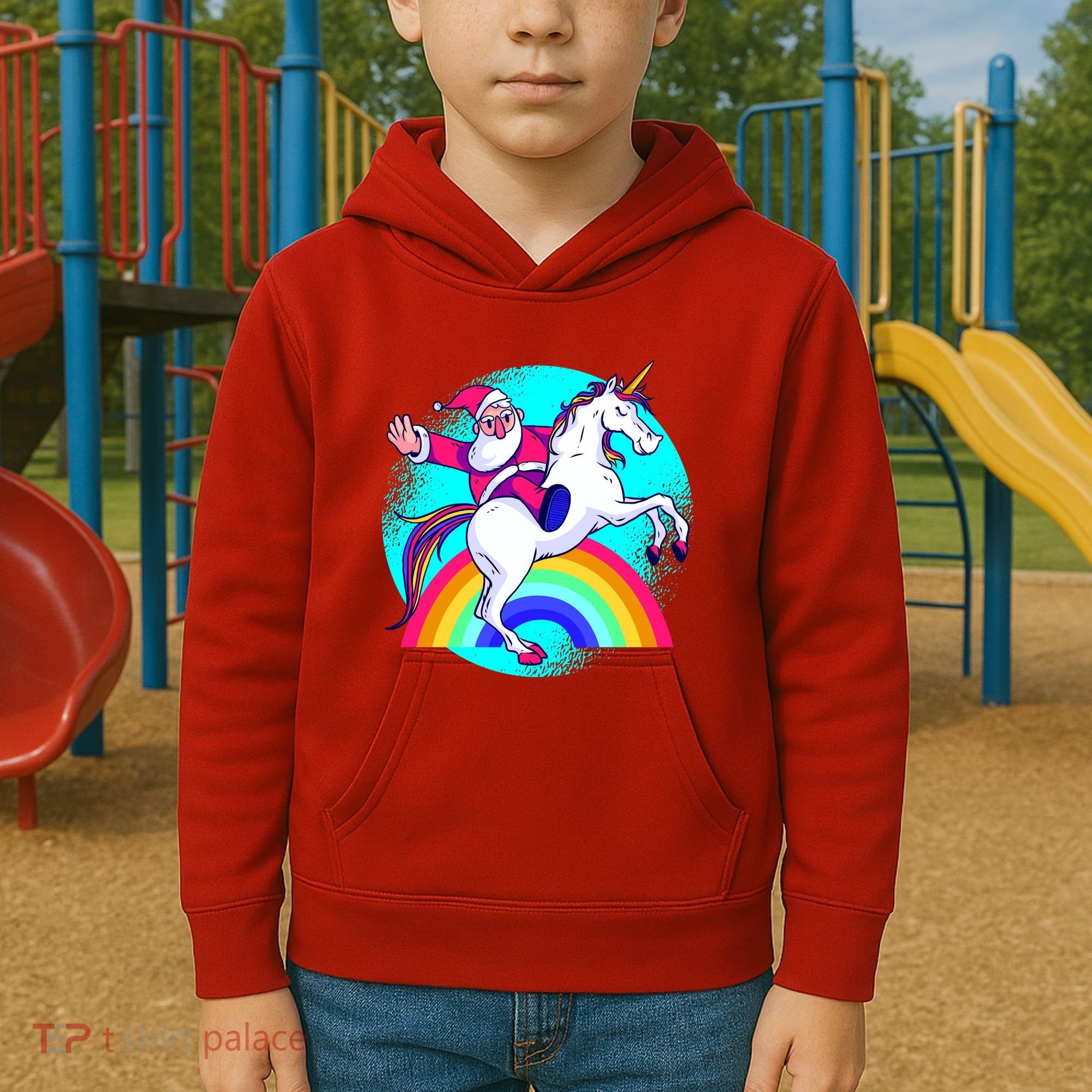 Santa Riding Unicorn Kids Hoodie