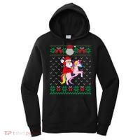 Santa Riding Unicorn Ugly Christmas Sweater Girls Cute Gift Women's Hoodie thumb 0