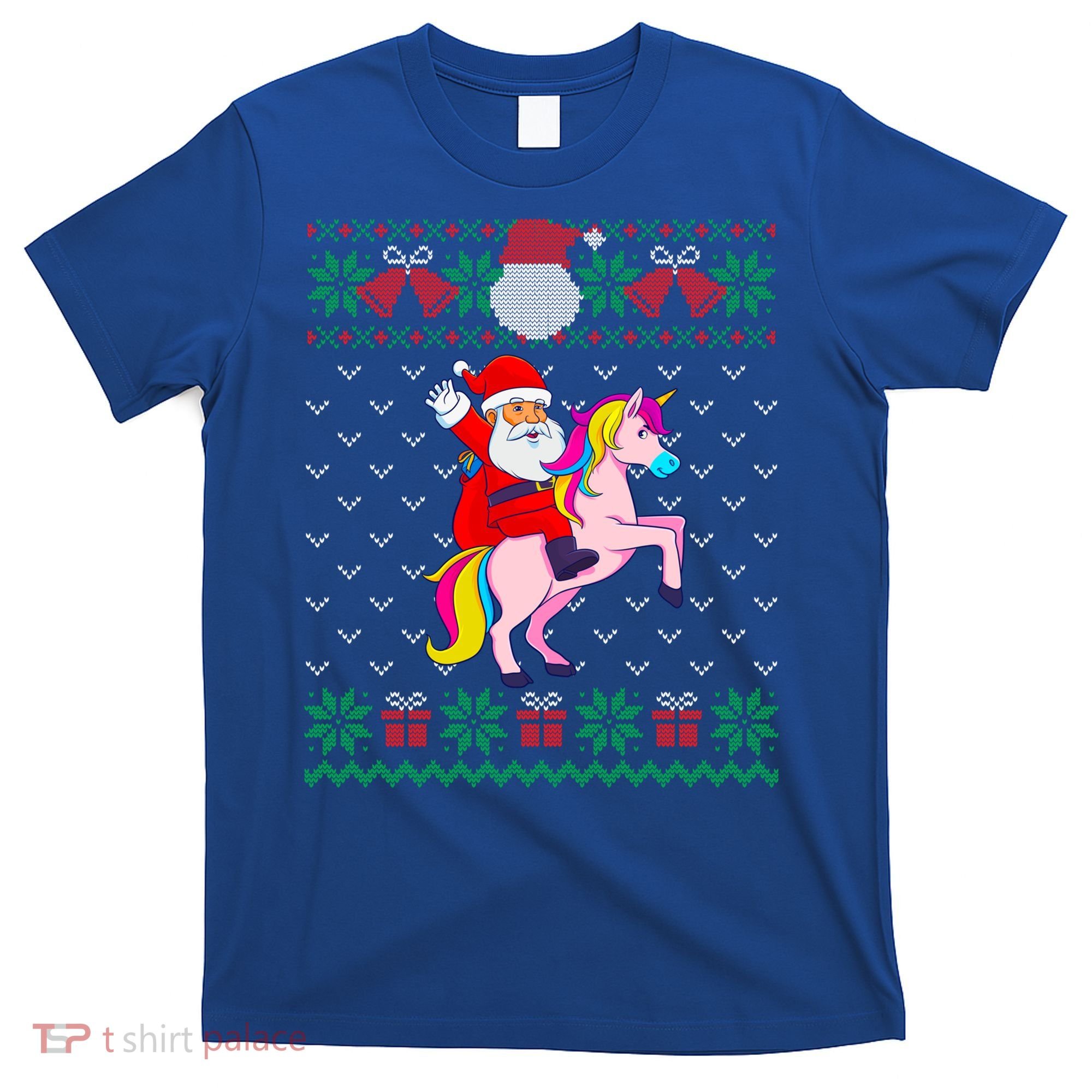 Santa Riding Unicorn Ugly Christmas Sweater Girls Cute Gift T-Shirt