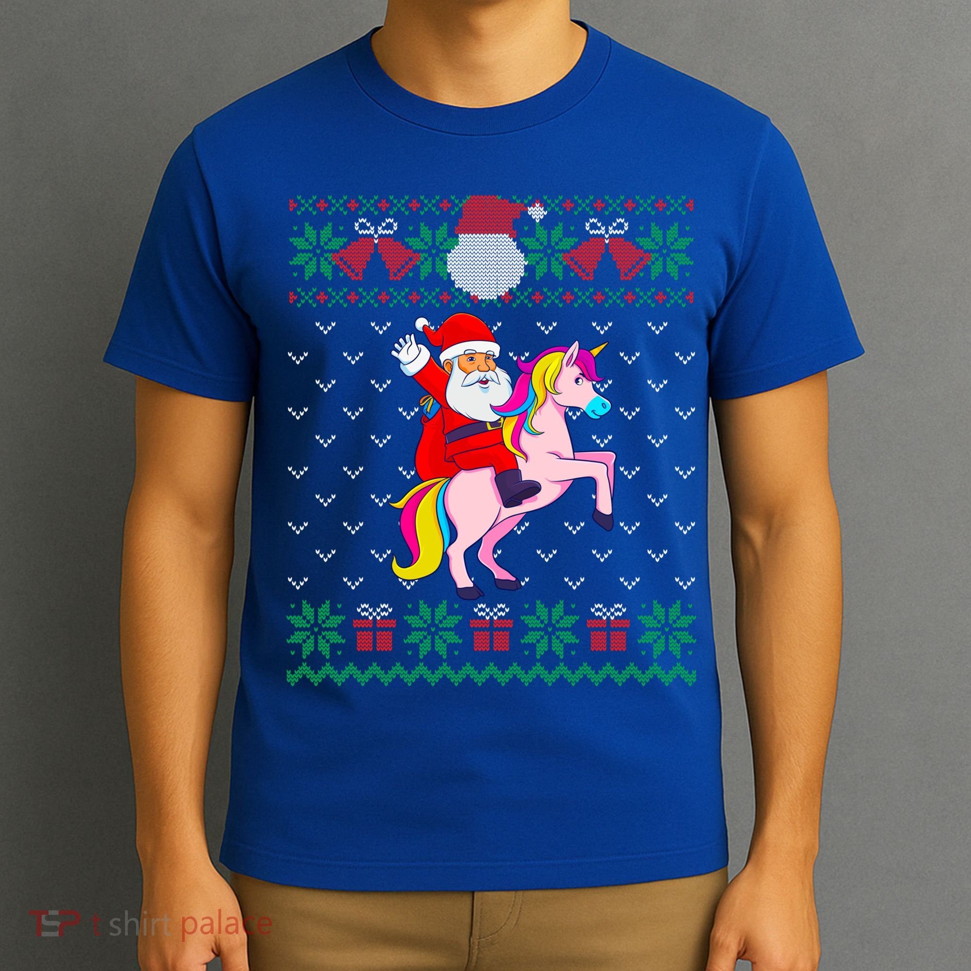 Santa Riding Unicorn Ugly Christmas Sweater Girls Cute Gift T-Shirt