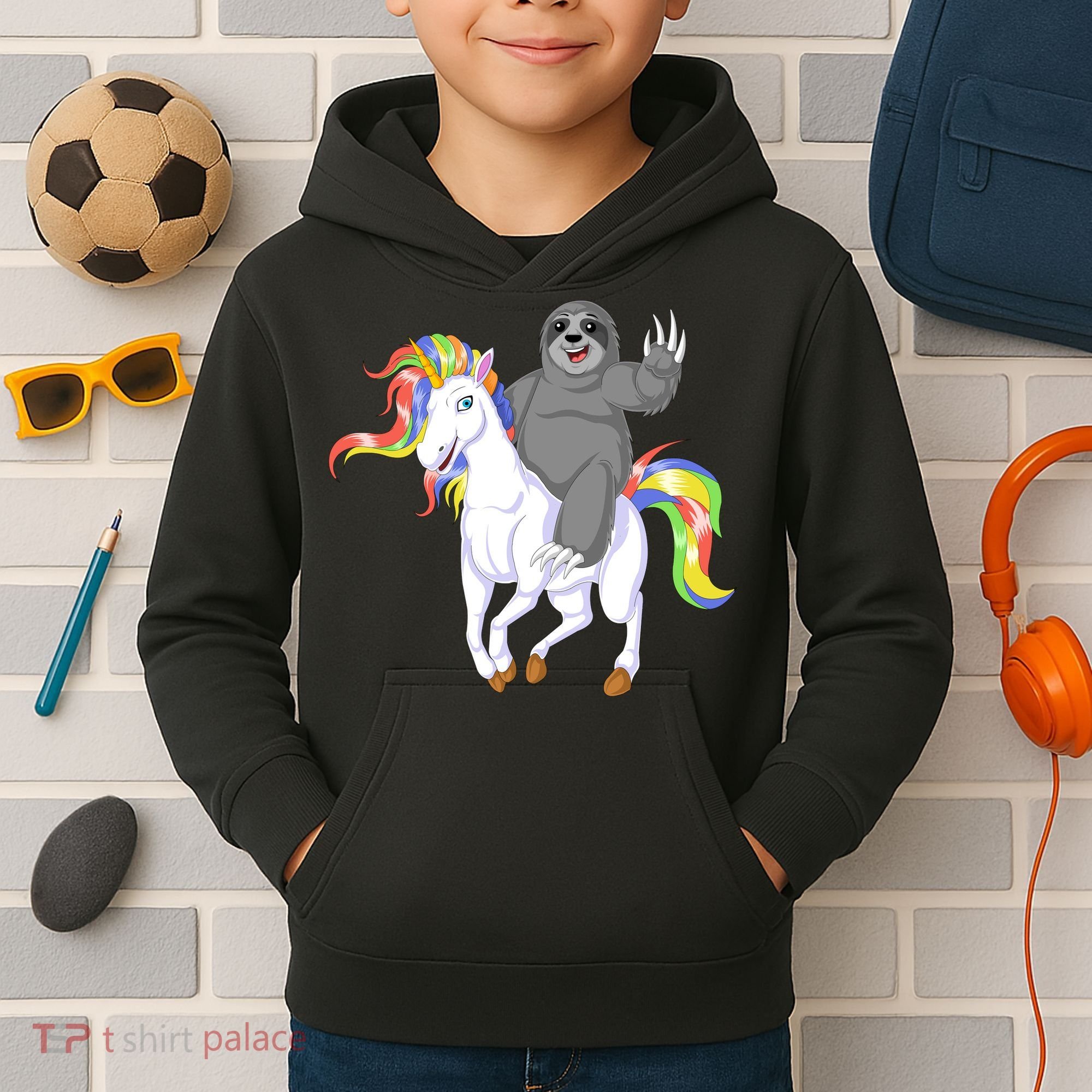 Sloth Riding Unicorn Kids Hoodie