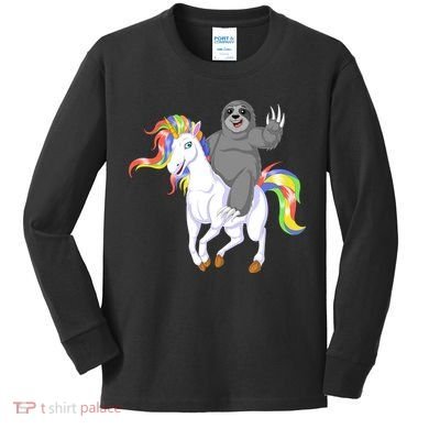 Sloth Riding Unicorn Kids Long Sleeve Shirt