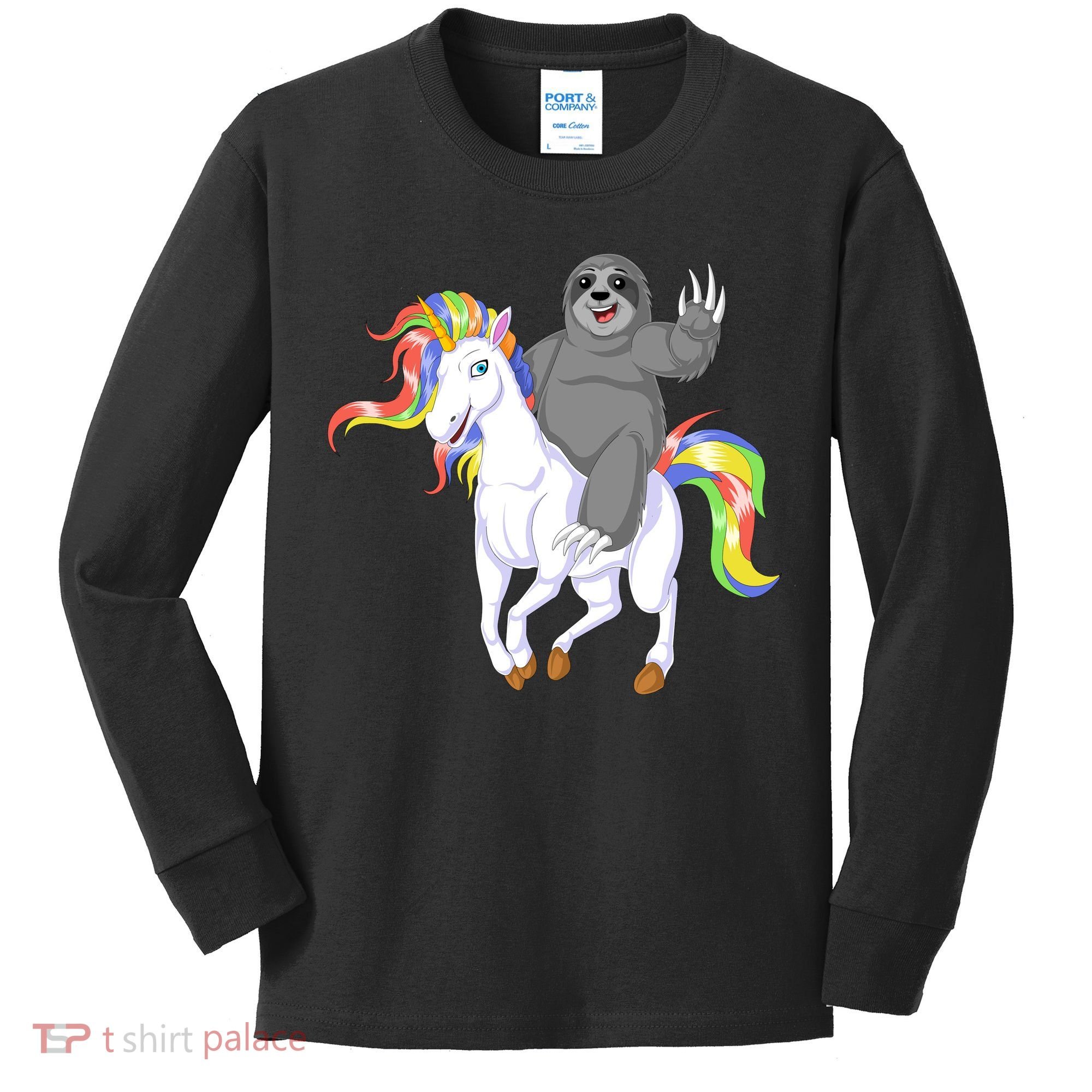 Sloth Riding Unicorn Kids Long Sleeve Shirt