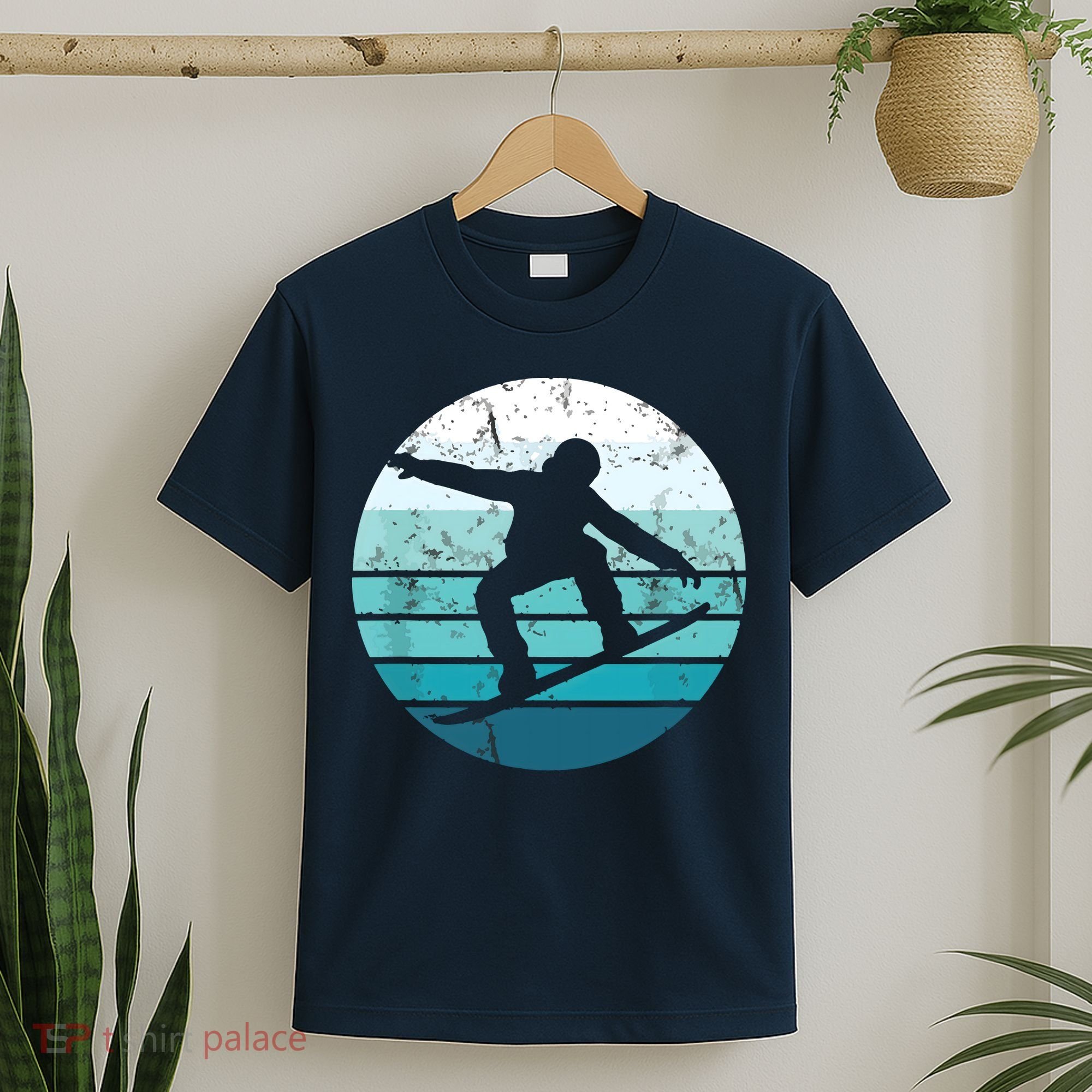 Snowboard Retro Vintage Cool Snowboarding Blue Sunset T-Shirt