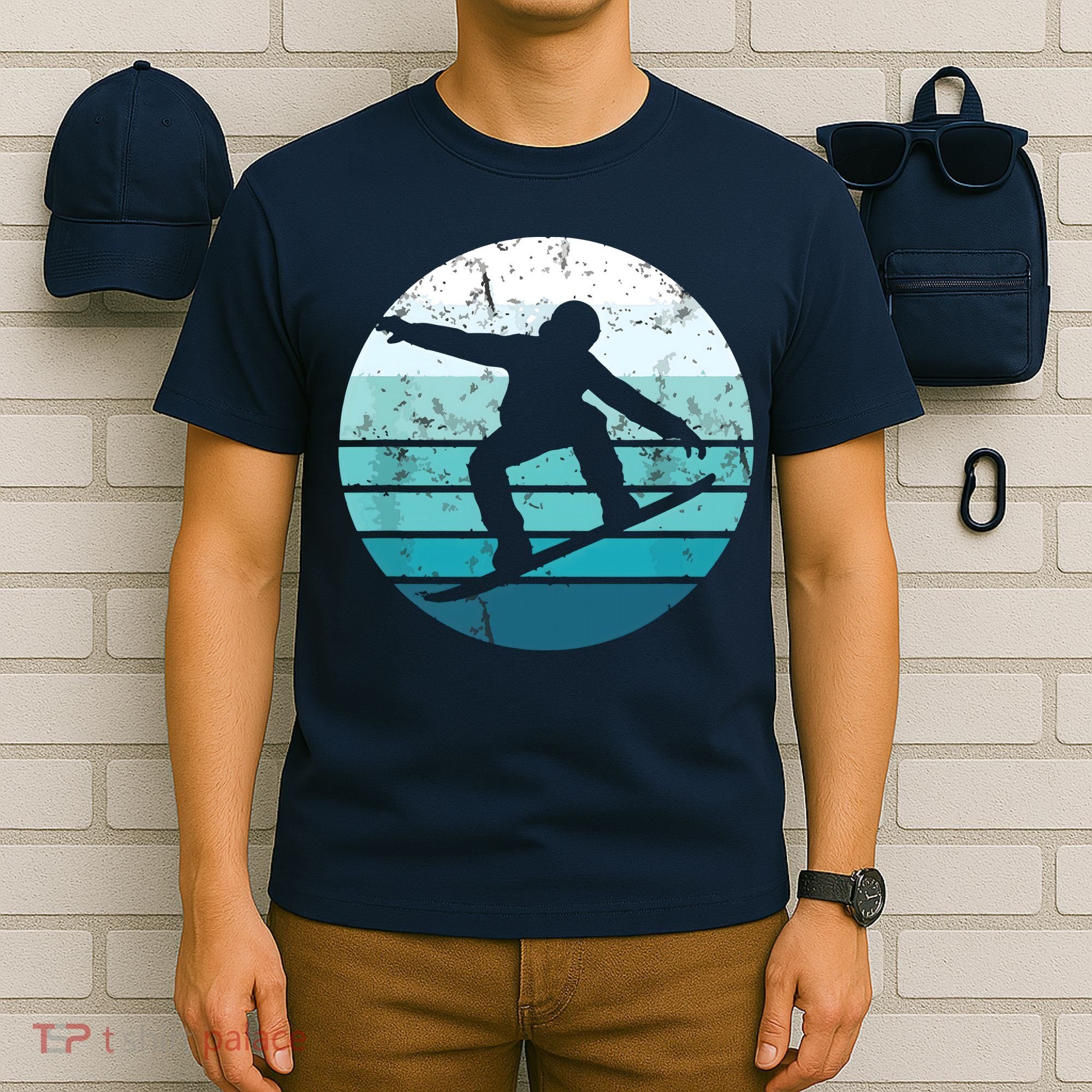 Snowboard Retro Vintage Cool Snowboarding Blue Sunset T-Shirt