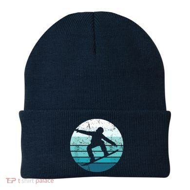 Snowboard Retro Vintage Cool Snowboarding Blue Sunset Beanie