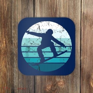 Snowboard Retro Vintage Cool Snowboarding Blue Sunset Coaster