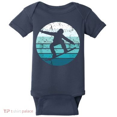 Snowboard Retro Vintage Cool Snowboarding Blue Sunset Baby Bodysuit
