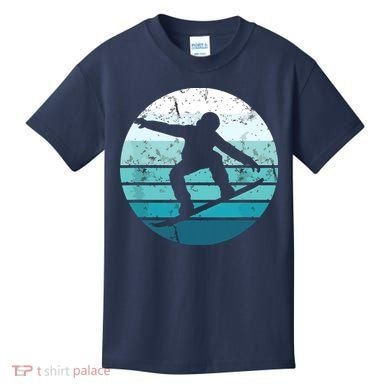 Snowboard Retro Vintage Cool Snowboarding Blue Sunset Kids T-Shirt