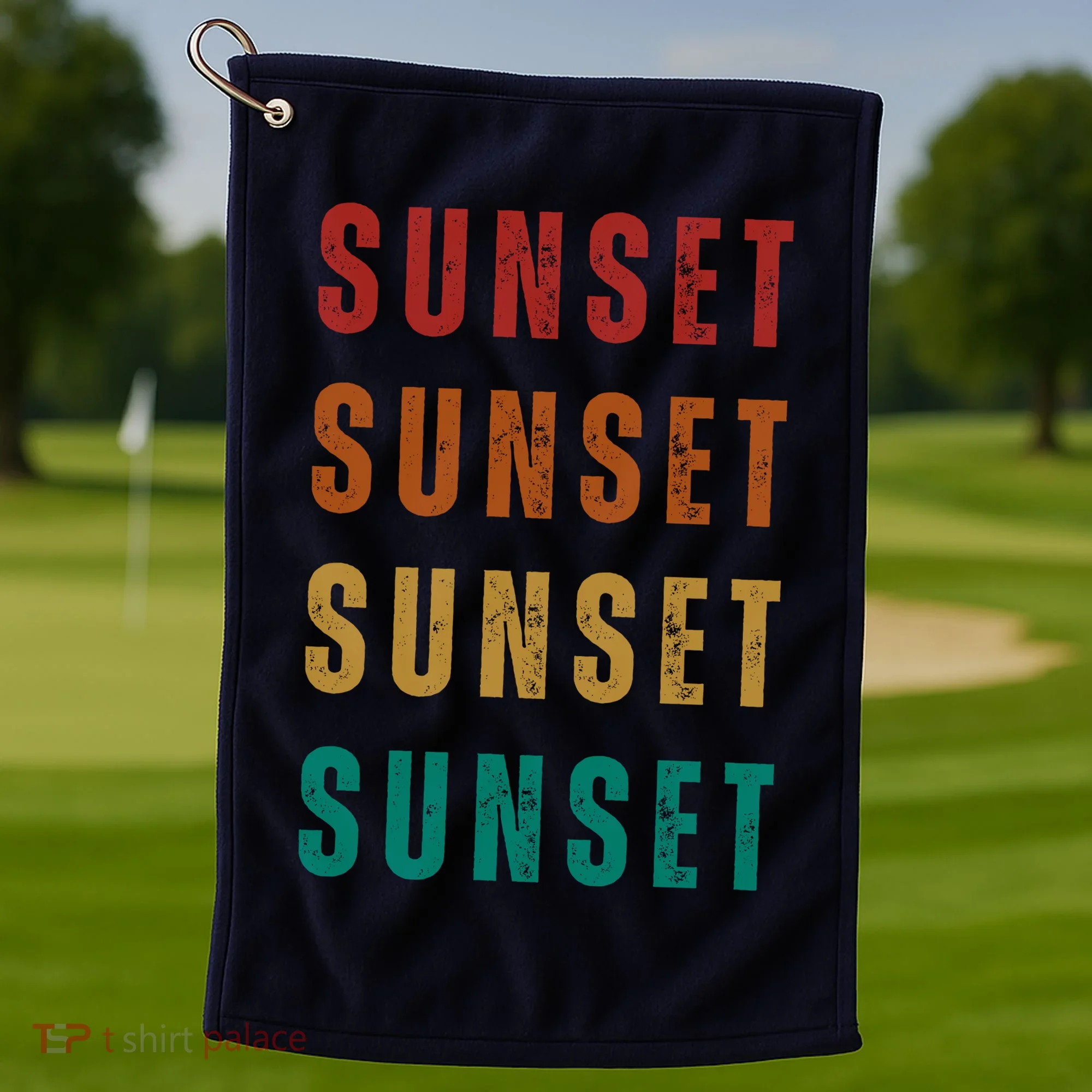 Sunset Retro Vintage Summer Golf Towel