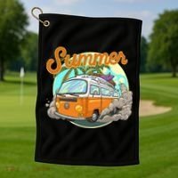 Summer Retro Van Tropical Golf Towel thumb 1