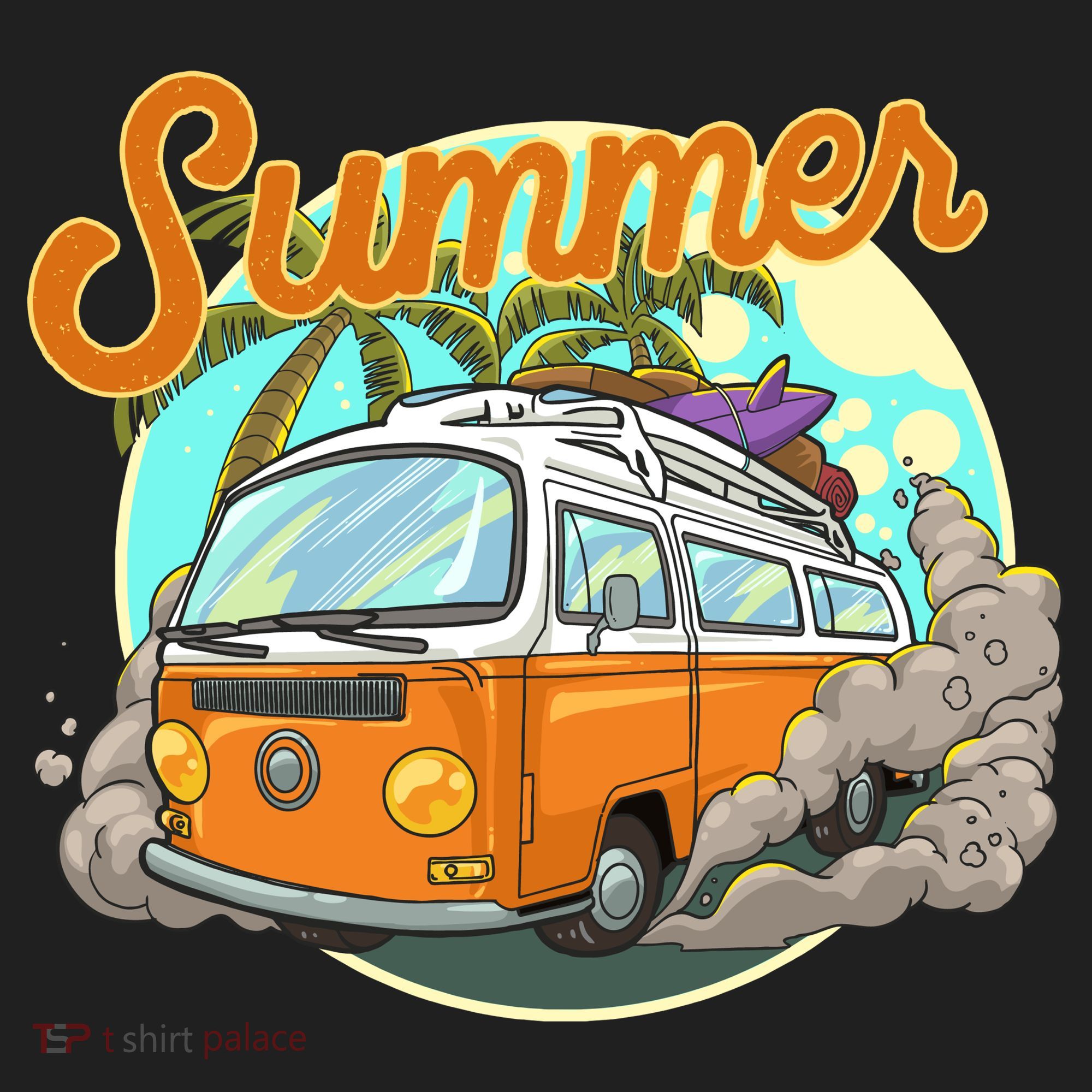 Summer Retro Van Tropical Golf Towel