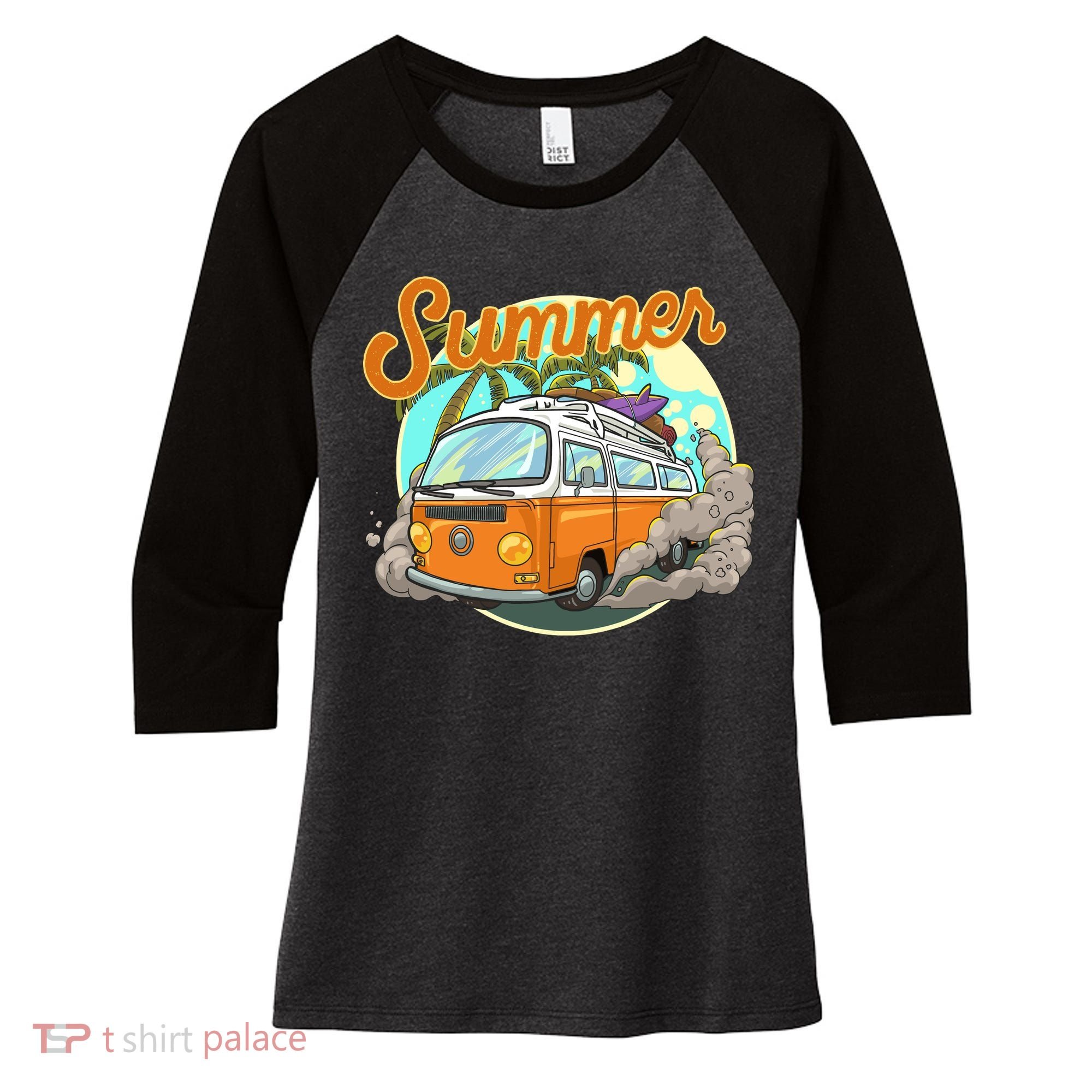 Summer Retro Van Tropical Women's Tri-Blend 3/4-Sleeve Raglan Shirt