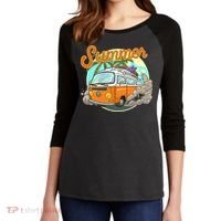 Summer Retro Van Tropical Women's Tri-Blend 3/4-Sleeve Raglan Shirt thumb 2