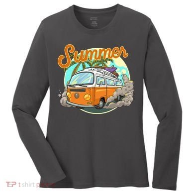 Summer Retro Van Tropical Women's Long Sleeve Shirt