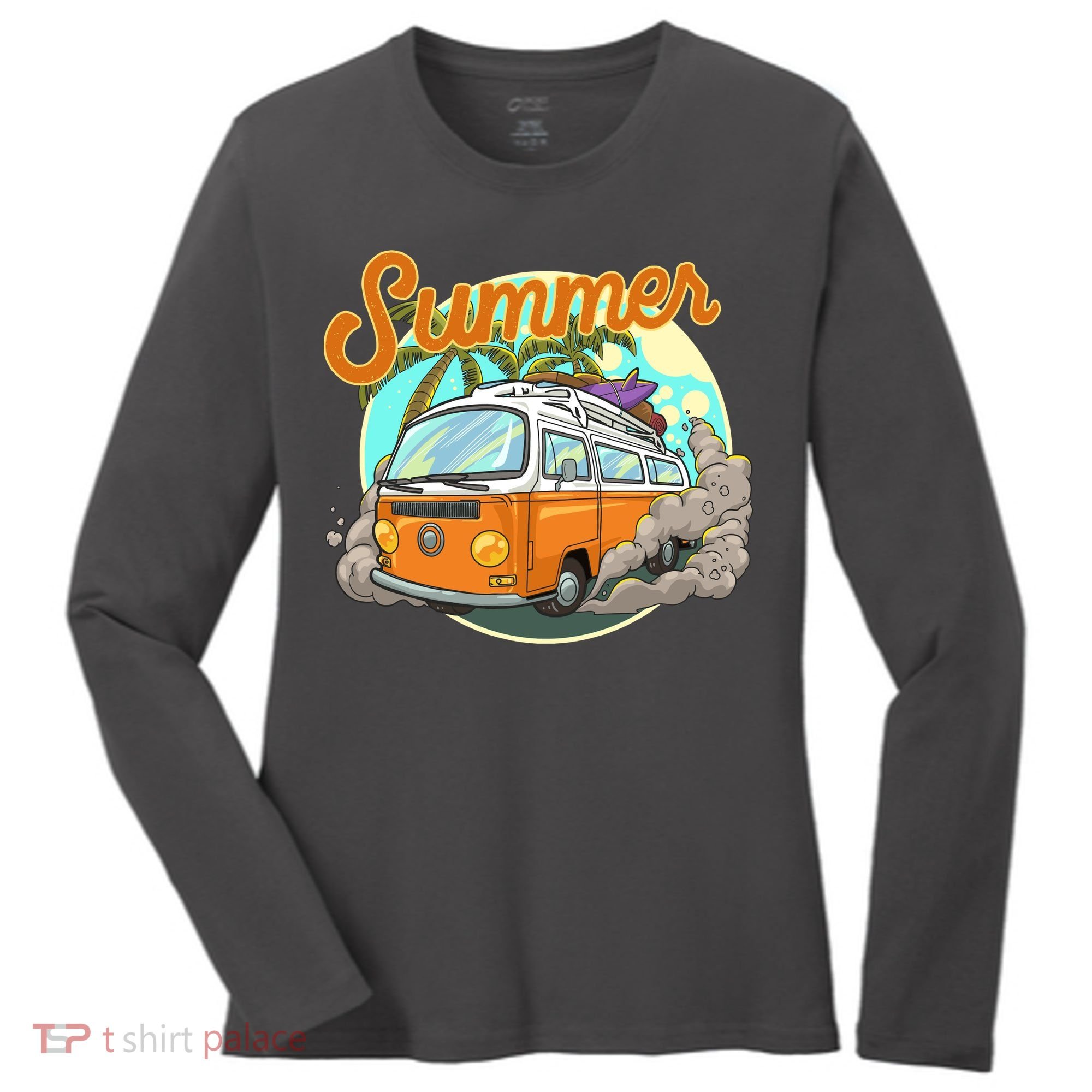 Summer Retro Van Tropical Women's Long Sleeve Shirt