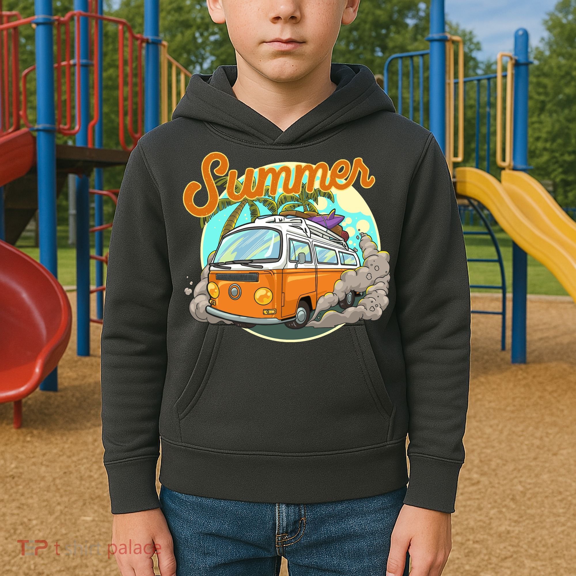 Summer Retro Van Tropical Kids Hoodie