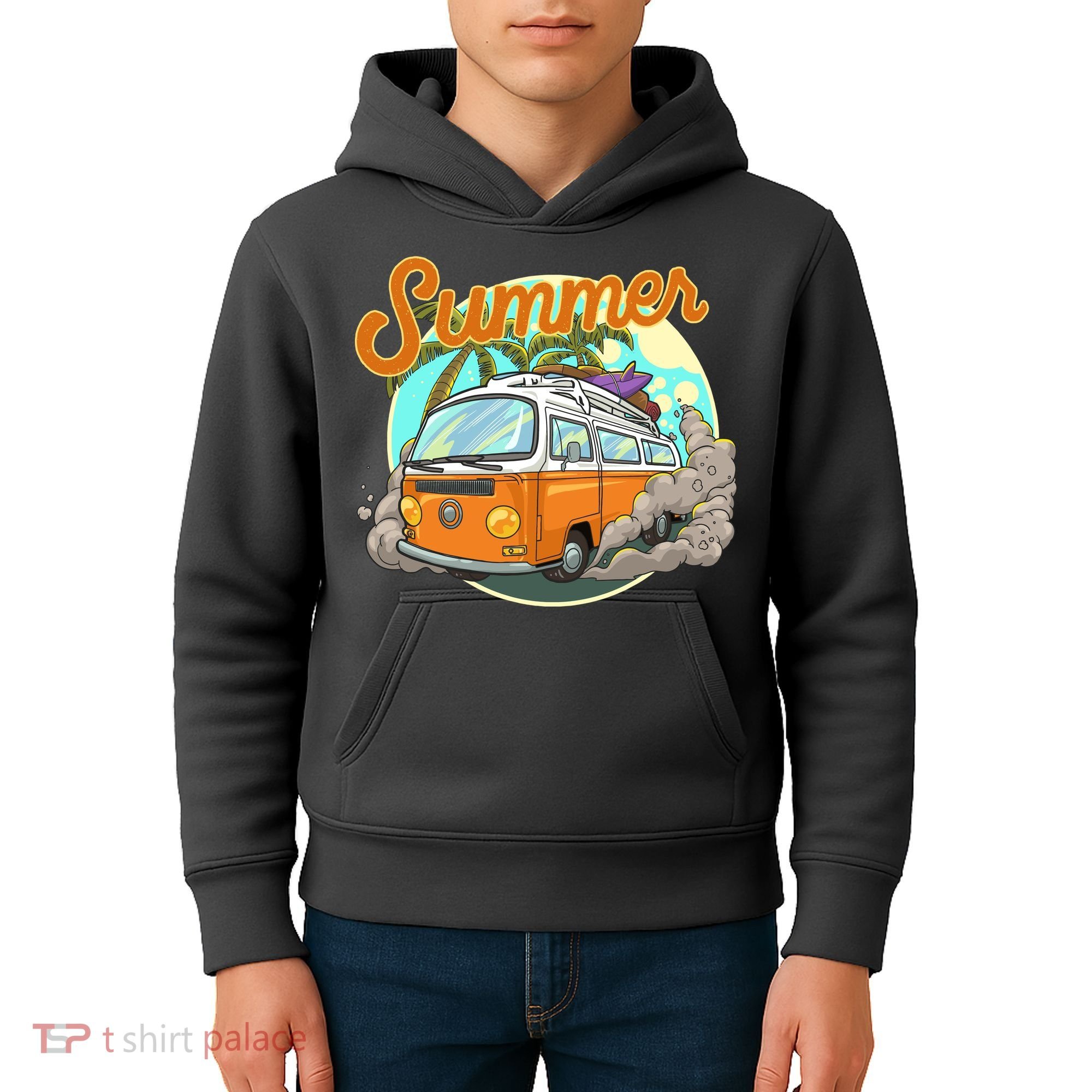 Summer Retro Van Tropical Kids Hoodie