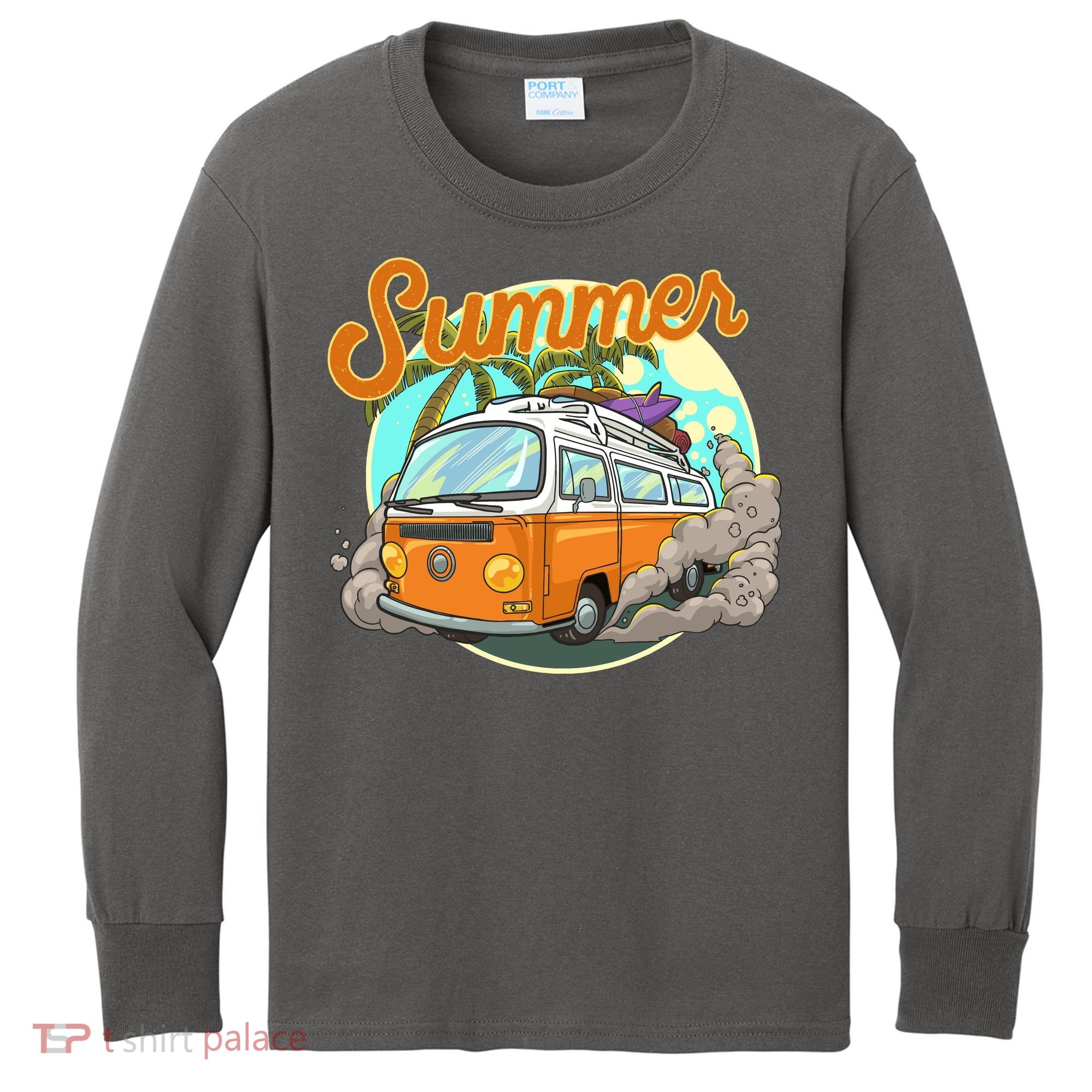 Summer Retro Van Tropical Kids Long Sleeve Shirt