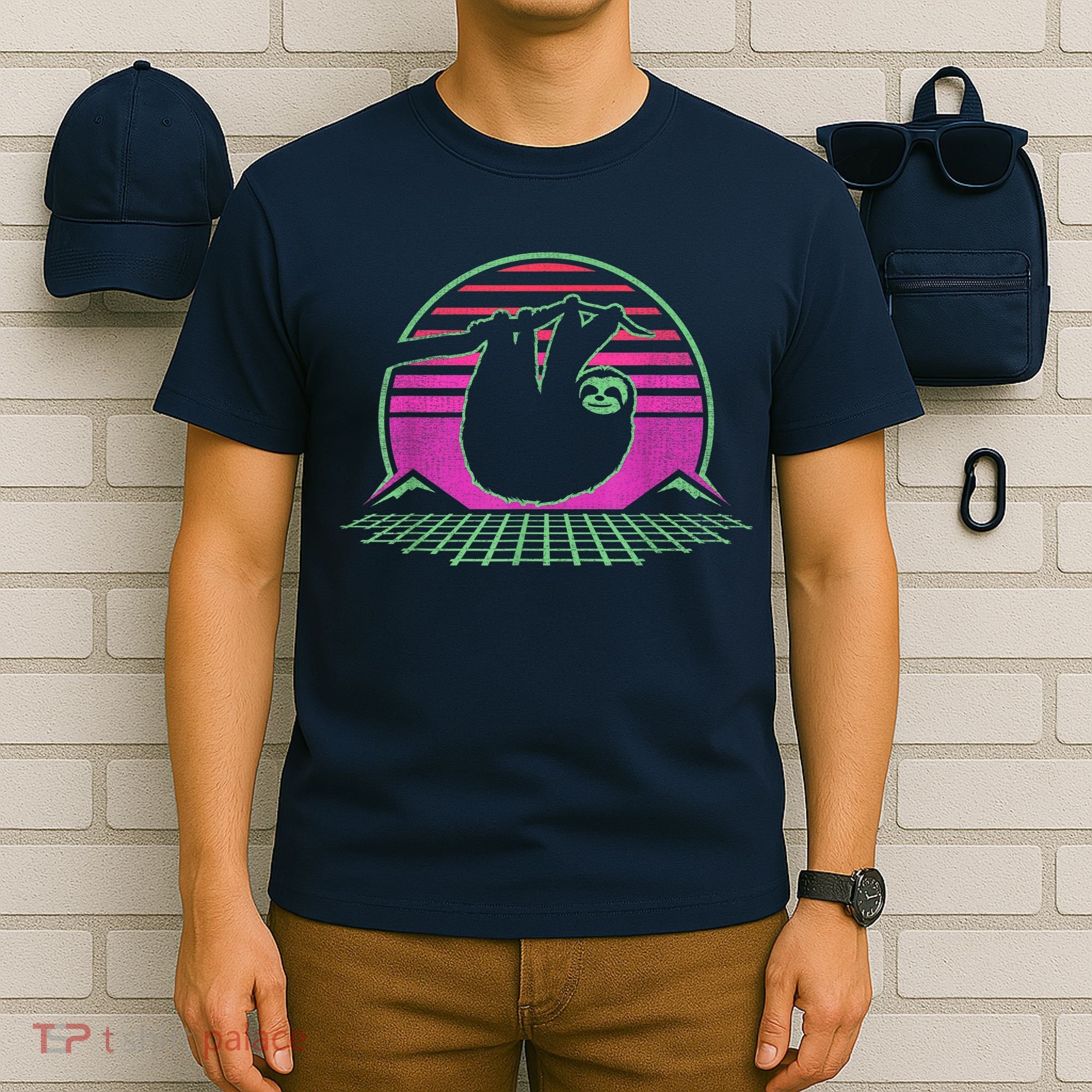 Sloth Retro Vintage 70s Sloths Lazy Hiking Running Team Funny T-Shirt