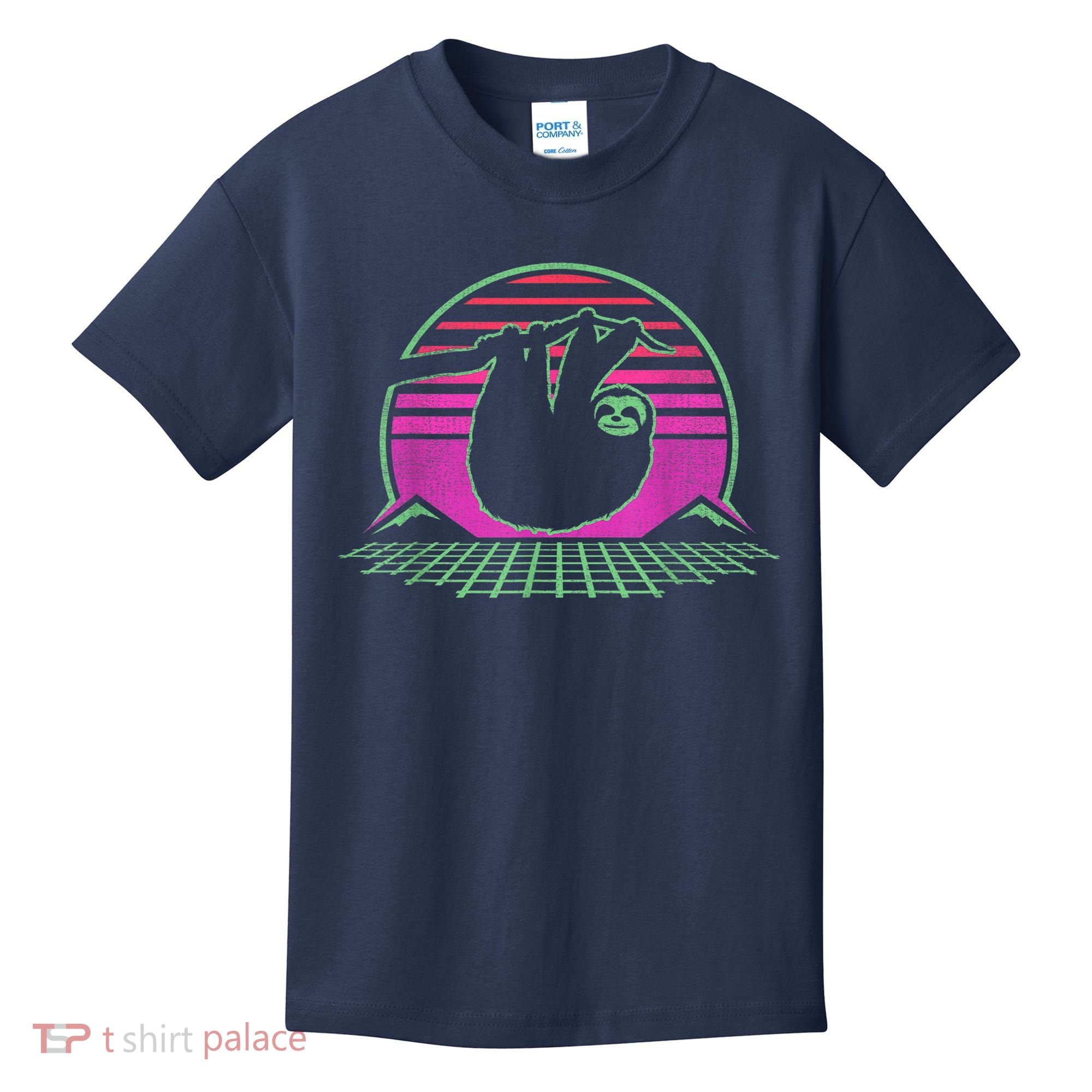 Sloth Retro Vintage 70s Sloths Lazy Hiking Running Team Funny Kids T-Shirt