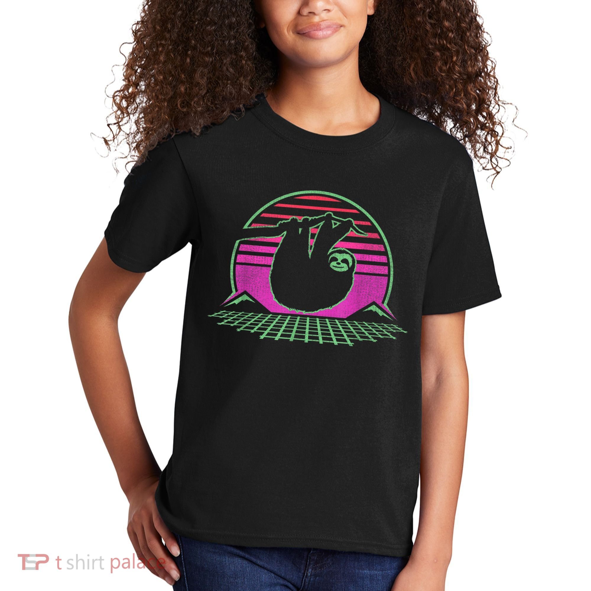Sloth Retro Vintage 70s Sloths Lazy Hiking Running Team Funny Kids T-Shirt