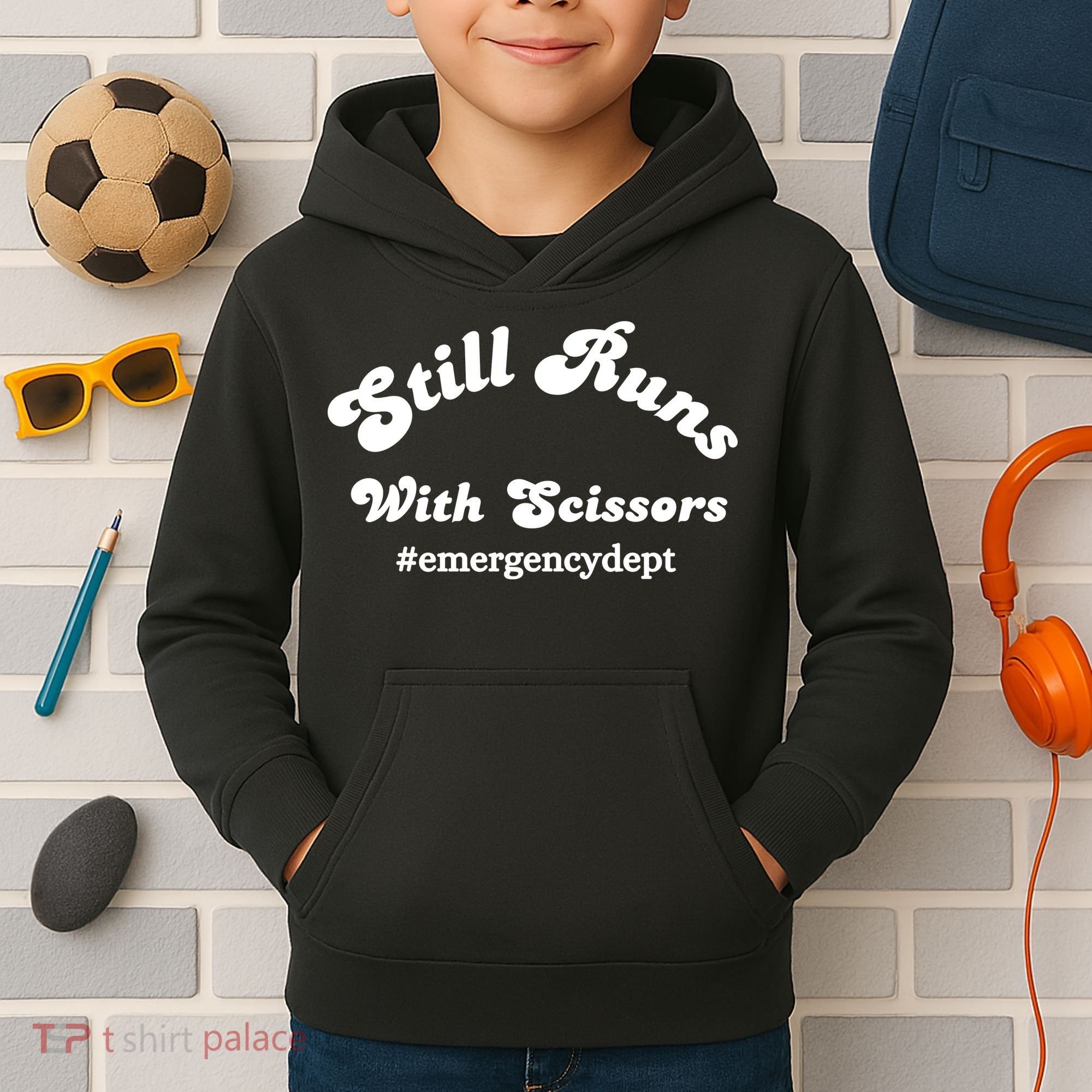 Still Runs With Scissors Funny Nurse Emergency Room Kids Hoodie