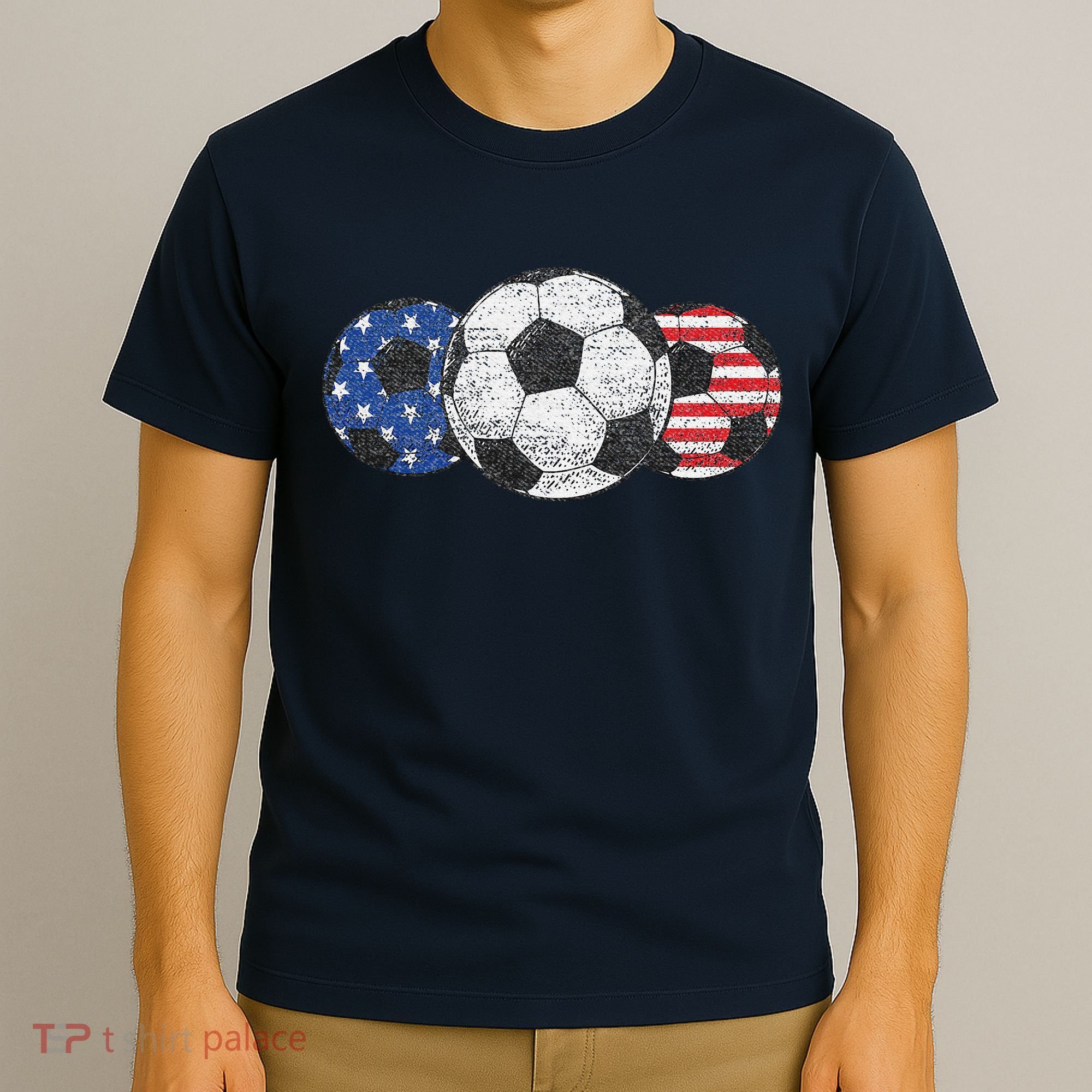 Soccer Red White Blue American Flag 4th Of July T-Shirt