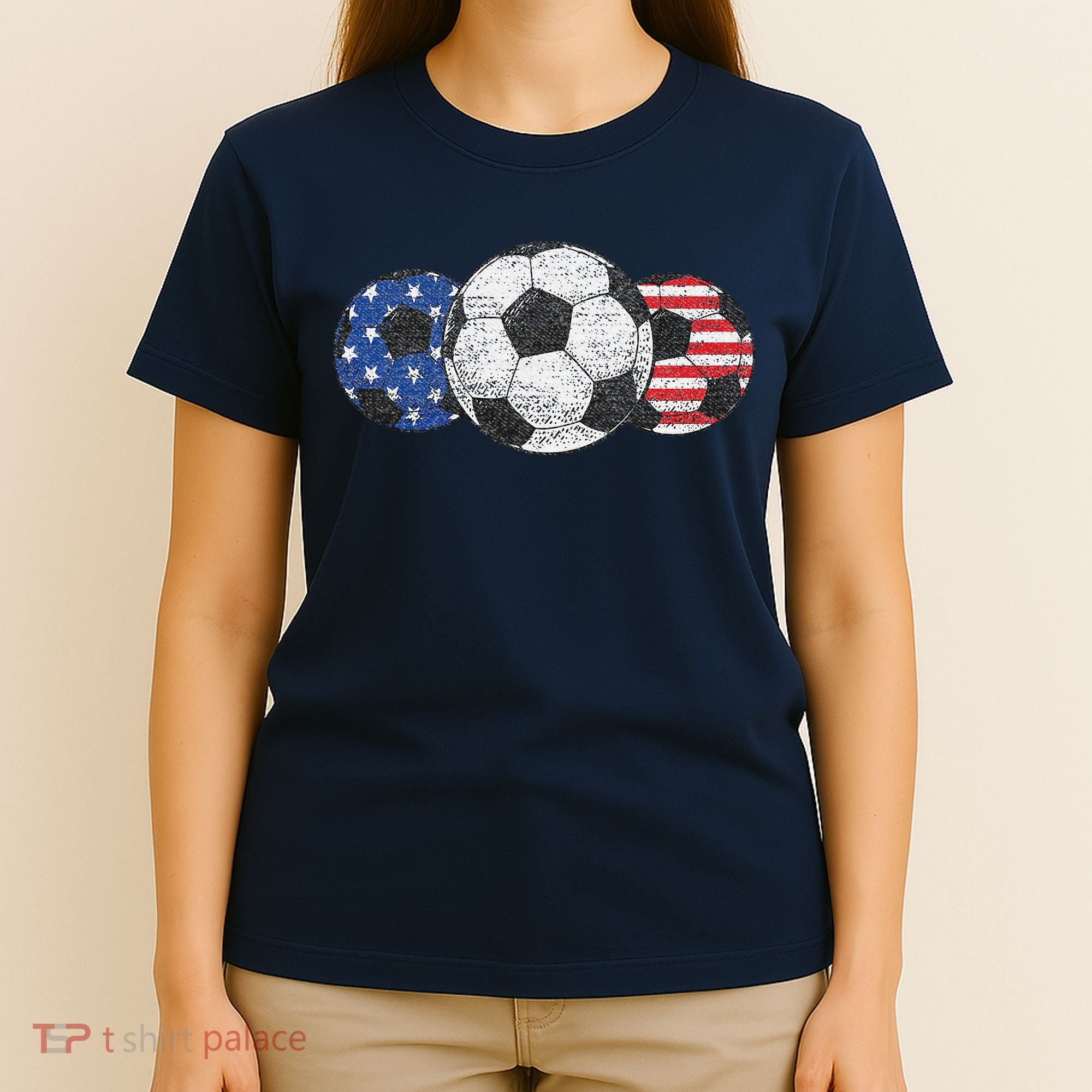 Soccer Red White Blue American Flag 4th Of July T-Shirt