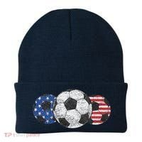 Soccer Red White Blue American Flag 4th Of July Beanie thumb 0