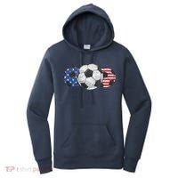 Soccer Red White Blue American Flag 4th Of July Women's Hoodie thumb 0