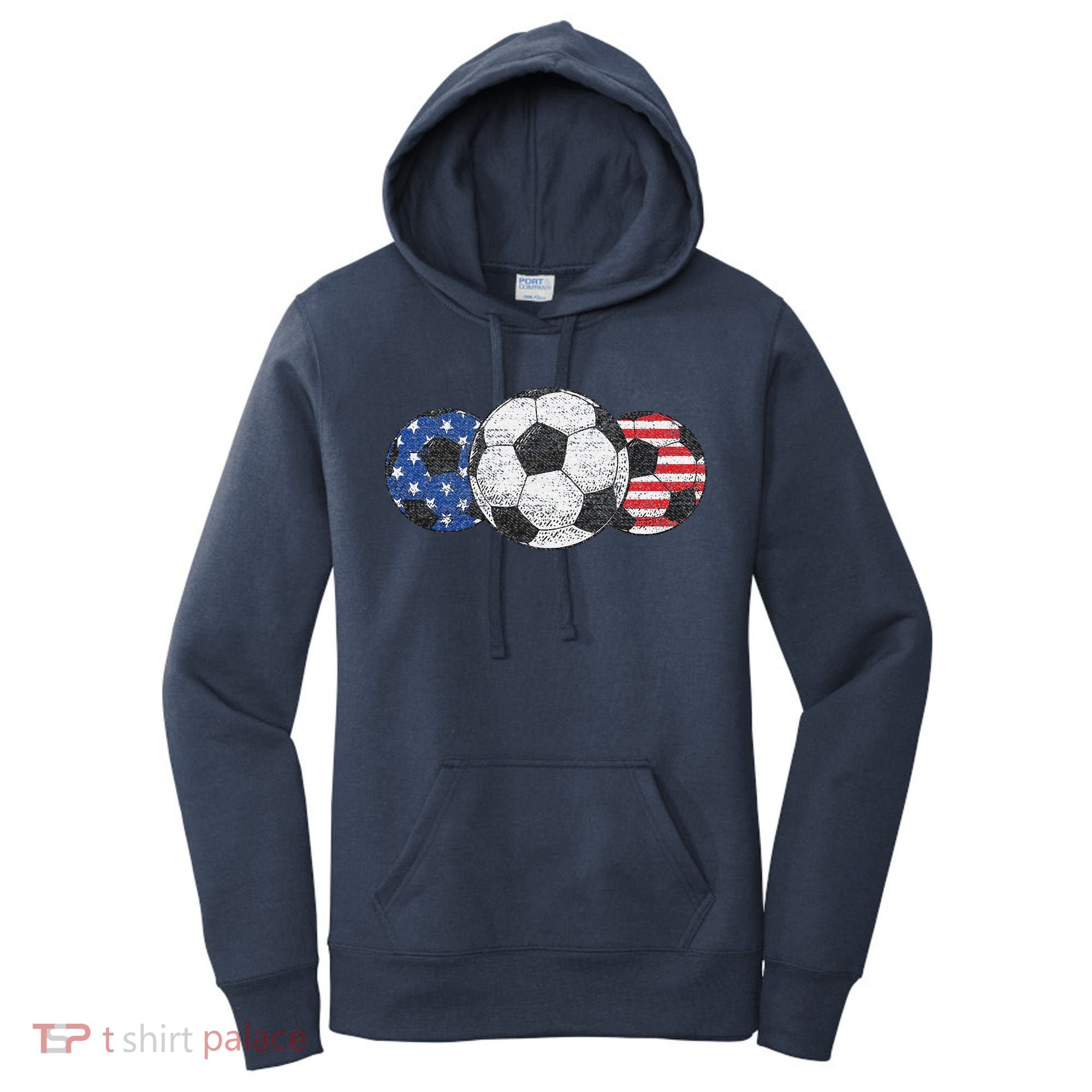 Soccer Red White Blue American Flag 4th Of July Women's Hoodie